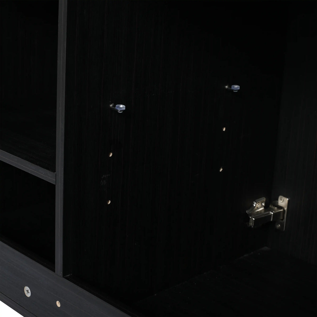 48 inch freestanding bathroom vanity base interior detail with adjustable shelf and soft-close hinge.