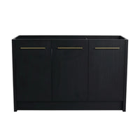 48" bathroom vanity without sink front view with black chestnut finish and gold handles | Ace Decor