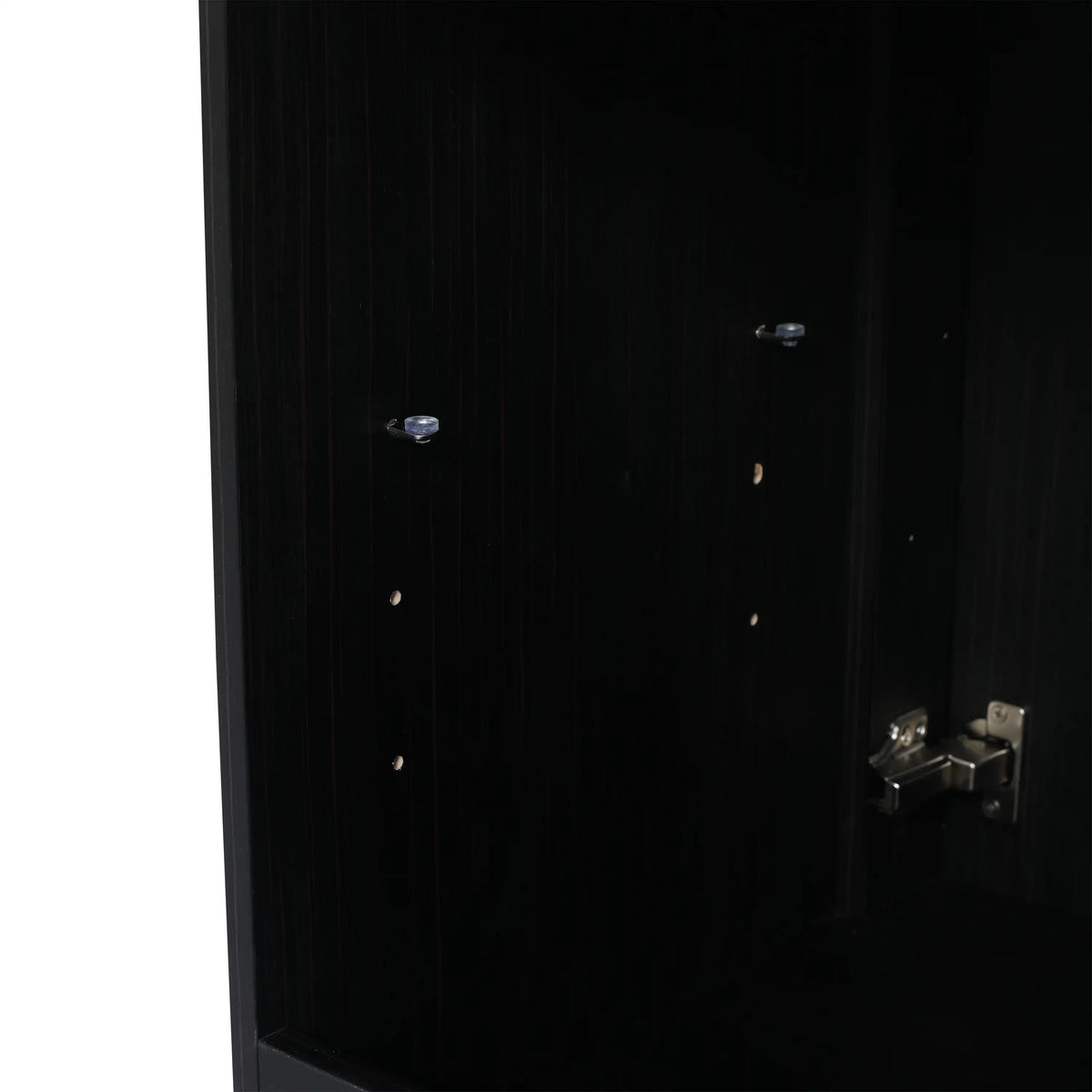 Adjustable shlef design on the Noirline 30 inch black chestnut freestanding bathroom vanity base without sink.