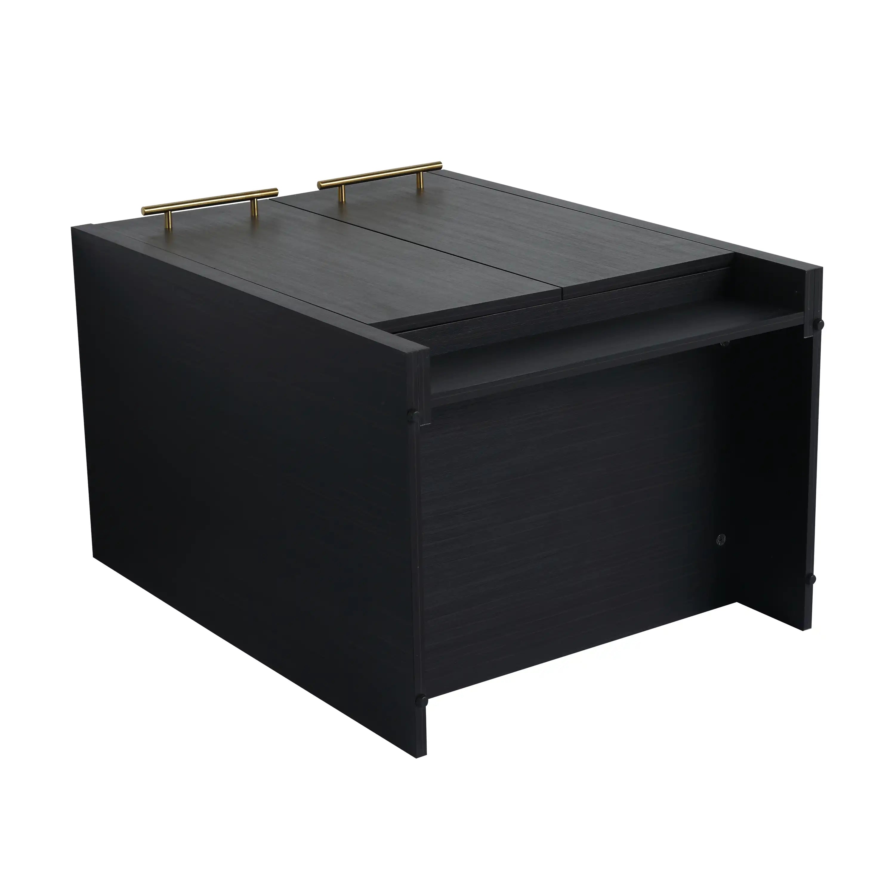 24-inch bathroom vanity base cabinet side view with gold-finish metal handles.