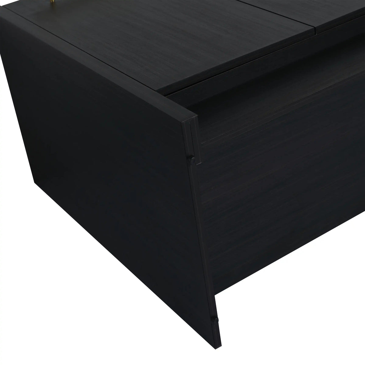 Noirline Series 30 inch bathroom vanity showing  bottom detail in black chestnut finish.