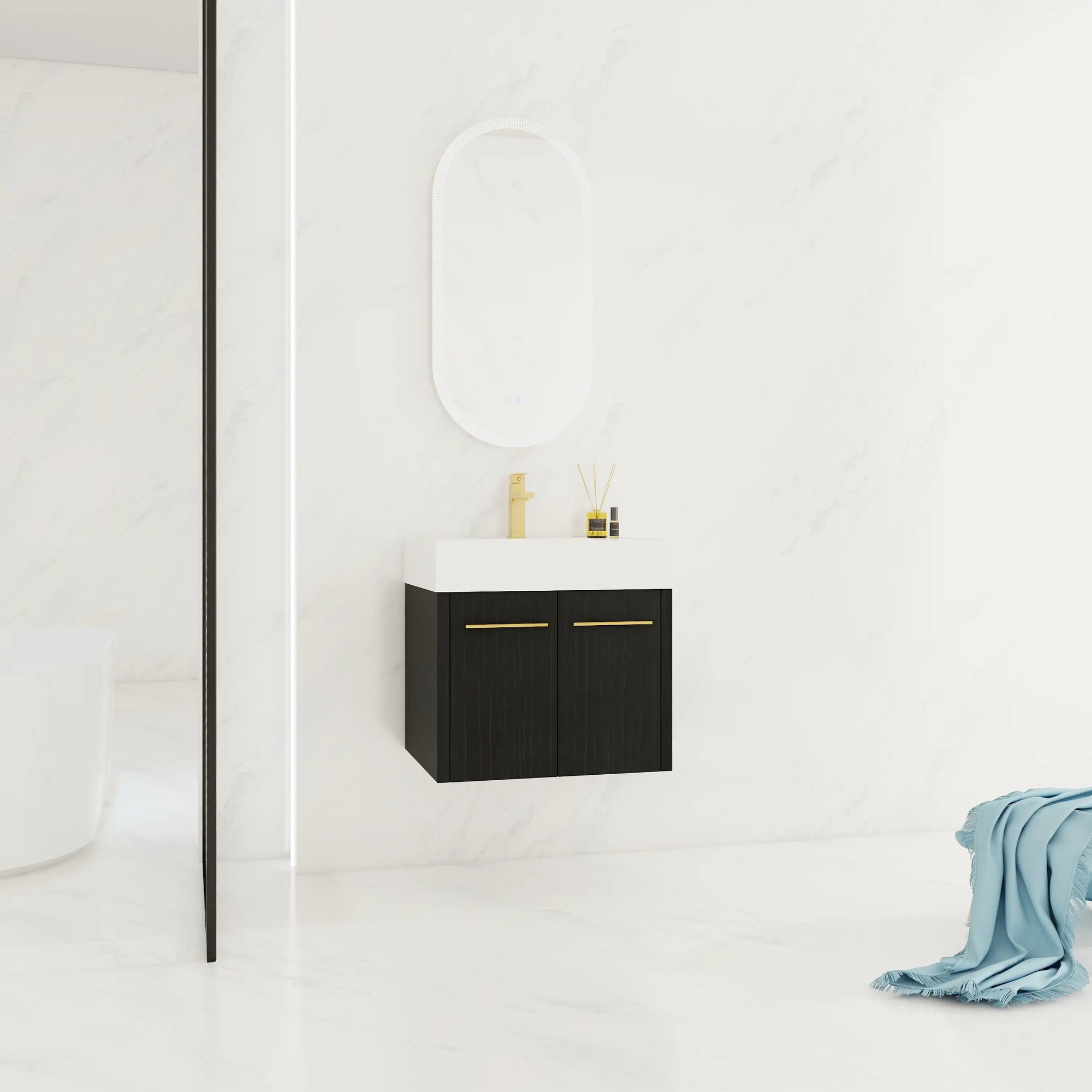 24" small wall mounted vanity in modern bathroom setting with mirror and wall-mounted design | Ace Decor