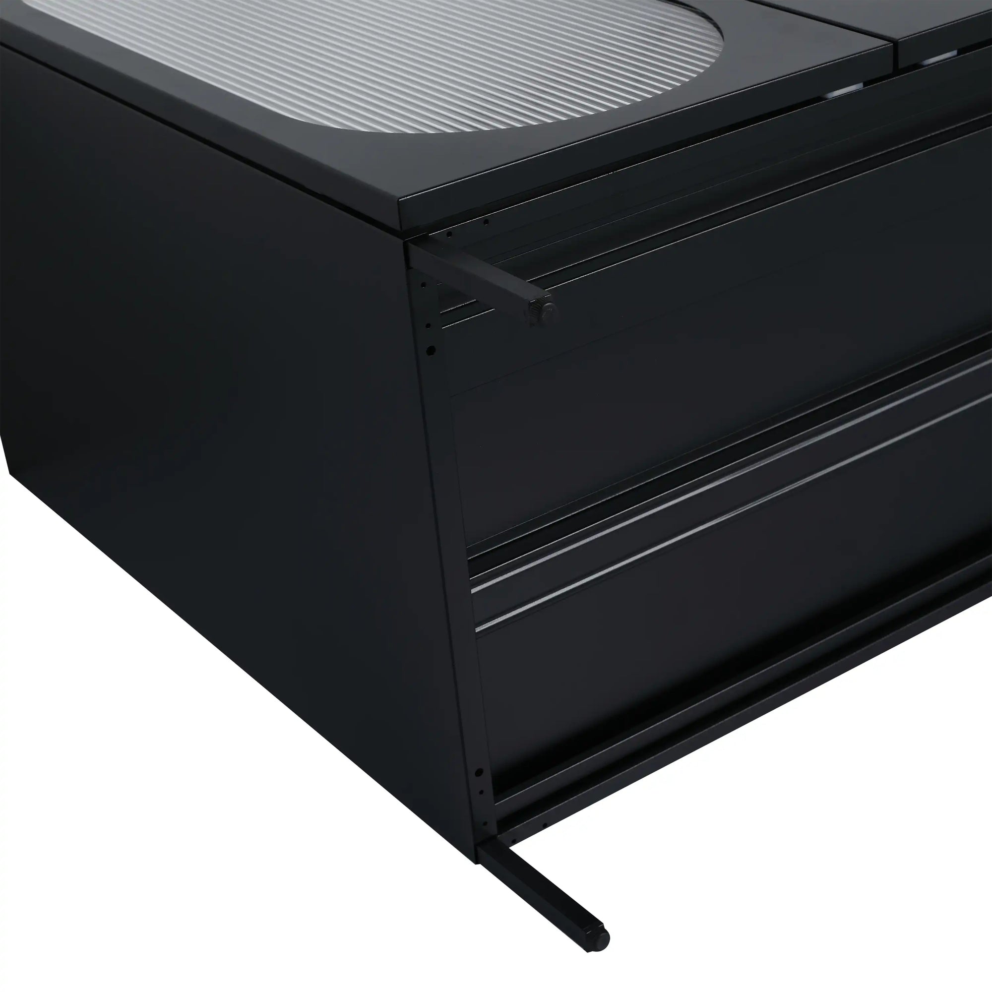 Side detail of 30" black freestanding makeup vanity showing durable cabinet structure | Ace Decor