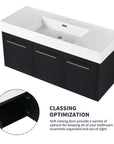 47 inch bathroom vanity with resin sink and black chestnut cabinet angled front view | Ace Decor