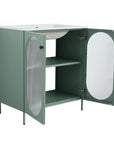 Open storage view of 30" mint green freestanding single bathroom vanity with sink with adjustable shelf | Ace Decor