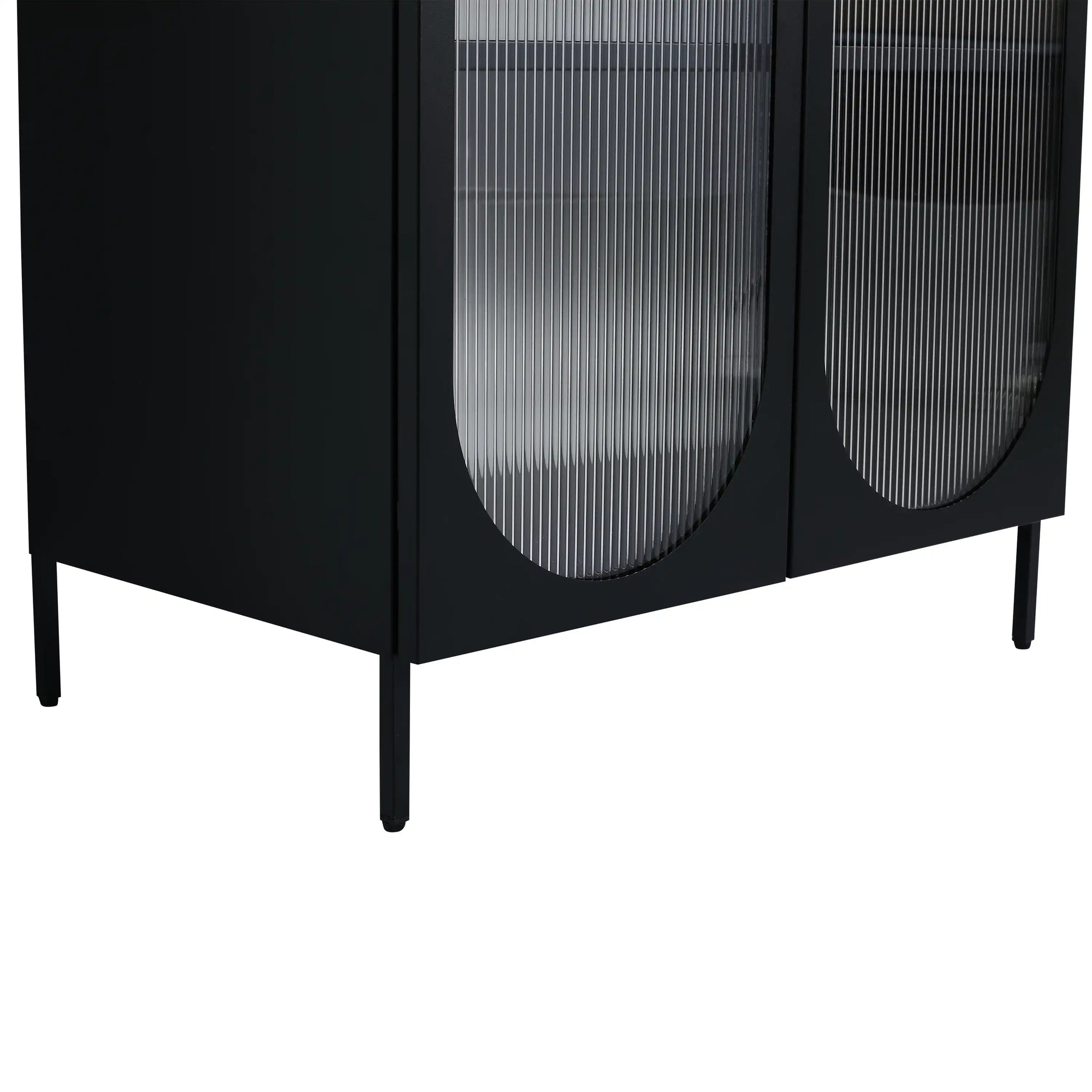 Lower cabinet view of 30" black freestanding makeup vanity with acrylic door panels | Ace Decor