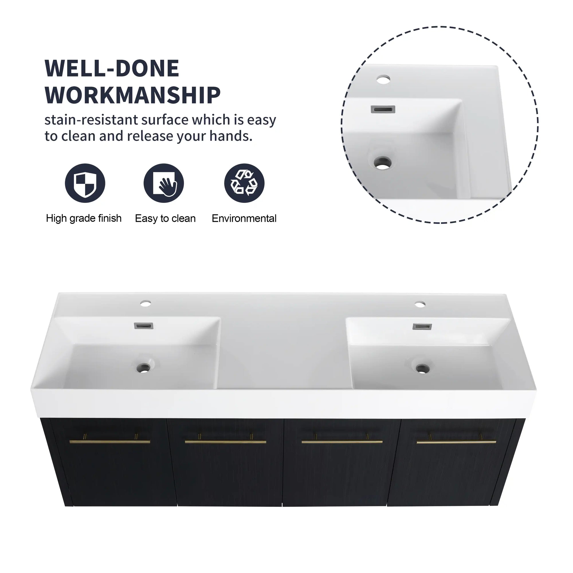 60 inch bathroom vanity double resin sink with easy-clean surface and modern design | Ace Decor