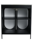 Interior storage of 30" black freestanding makeup vanity with ceramic sink and adjustable shelf | Ace Decor