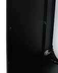 Interior hinge detail of 30" black freestanding makeup vanity cabinet | Ace Decor
