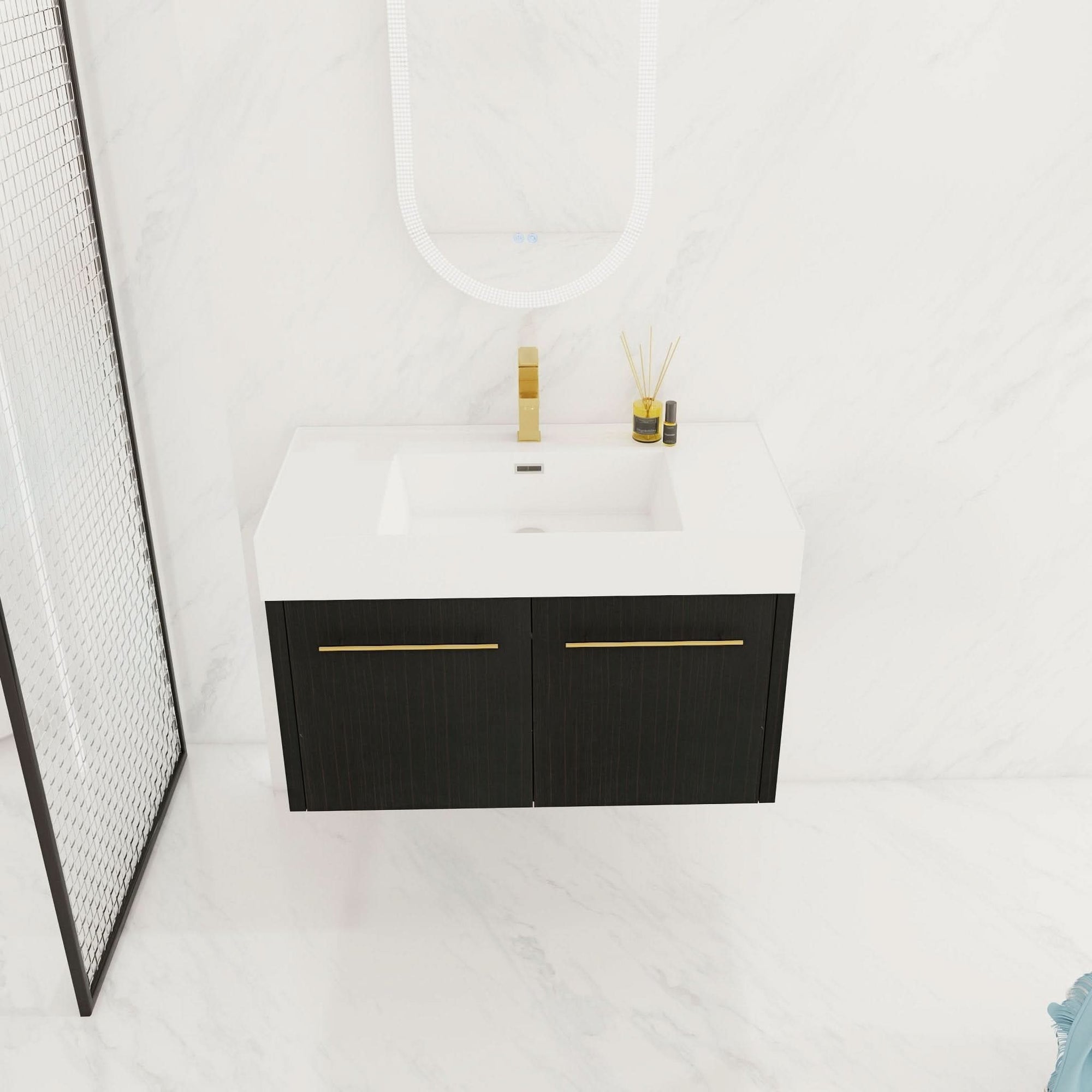 Wall-Mounted Bathroom Vanity with Thick Resin Sink size: 35 X 18