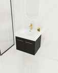 24" small wall mounted vanity with thick resin sink and modern bathroom setup top view | Ace Decor