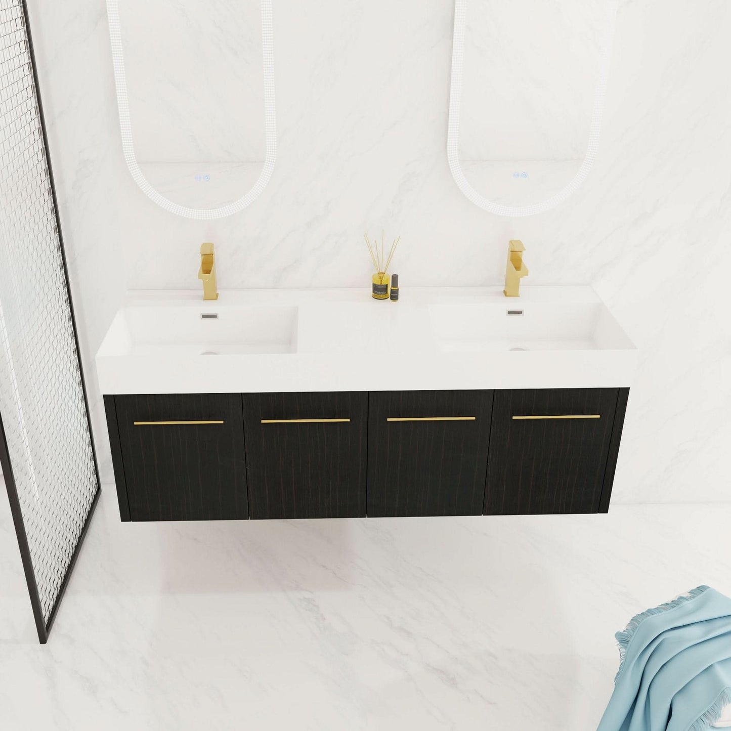 Wall-Mounted Bathroom Vanity with Thick Resin Sink size: 59 X 18