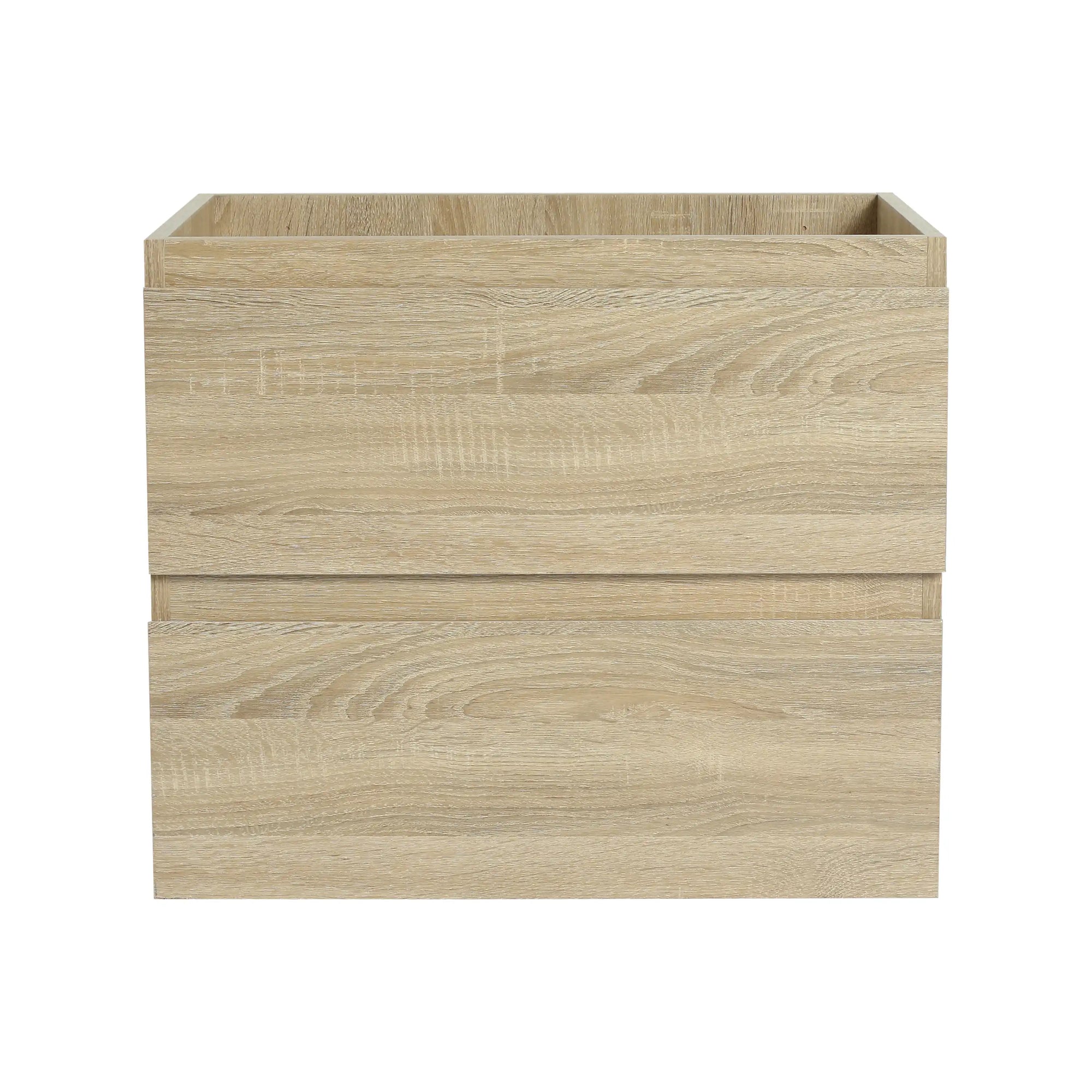 Front view of 24 inch bathroom vanity with drawers in light oak | Ace Decor