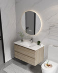 36" bathroom vanity wall mounted in modern bathroom setting with mirror and lighting | Ace Decor