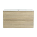 36" bathroom vanity wall mounted light oak front elevation view | Ace Decor