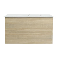 36" bathroom vanity wall mounted light oak front elevation view | Ace Decor