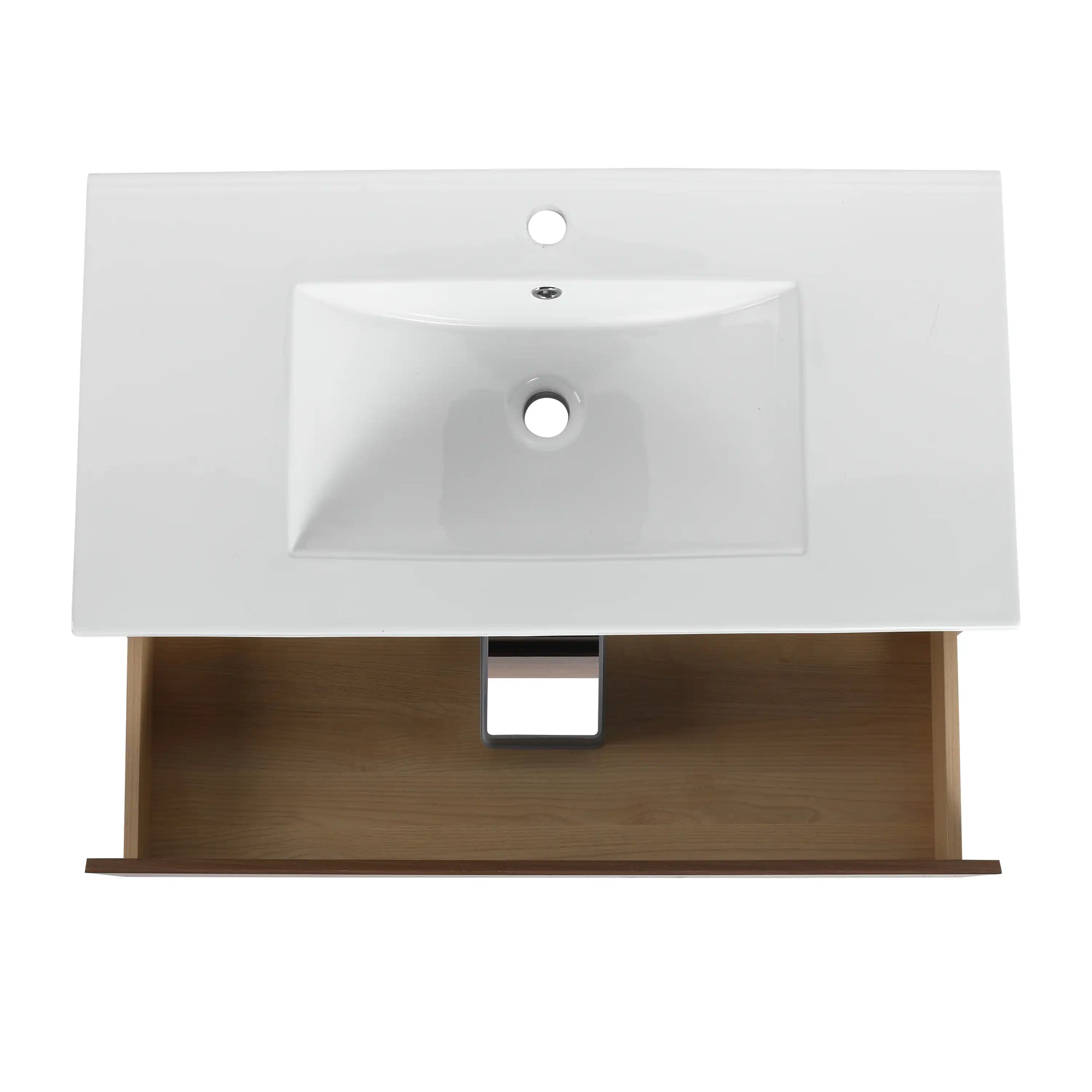 36" wall mounted bathroom vanity with sink, ceramic sink top and open interior space | Ace Decor