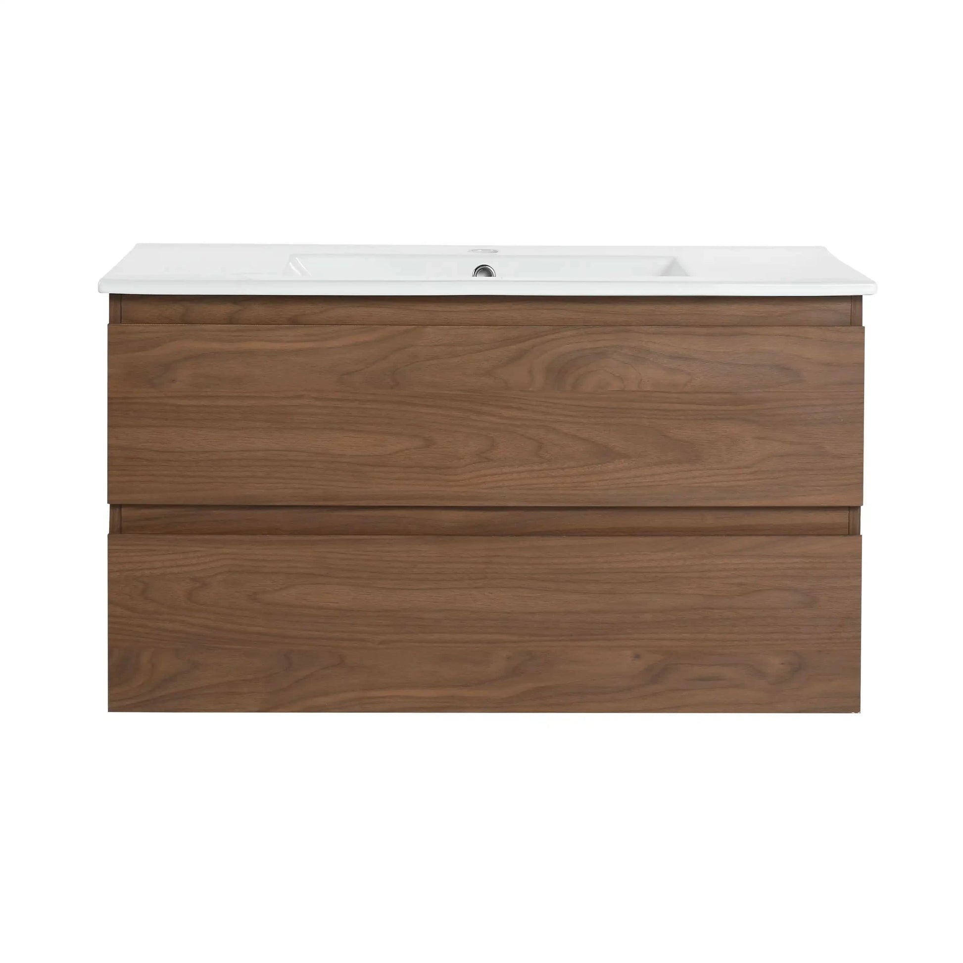 Brown Oak Wall-Mounted Vanity with Ceramic Sink size: 36 X 18