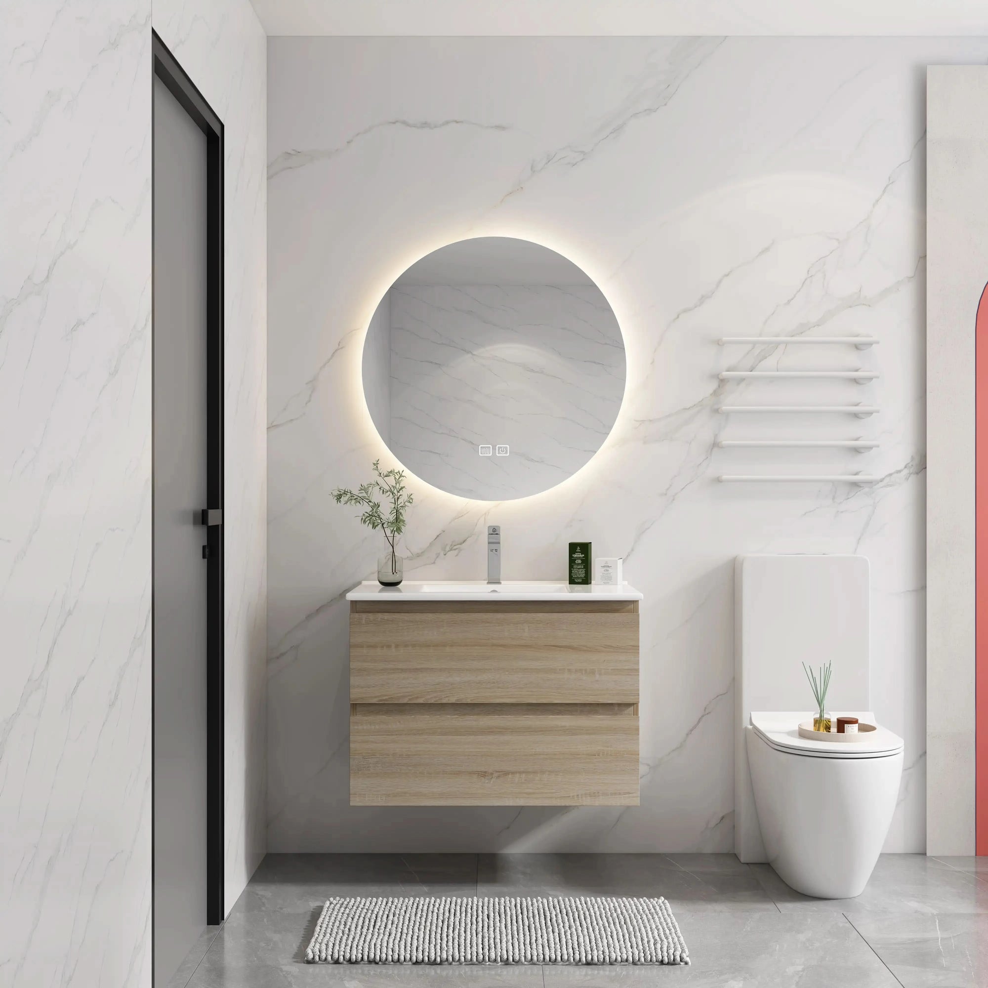 Wall-Mounted Bathroom Vanity with Ceramic Sink and Soft Close Drawers size: 30 X 18