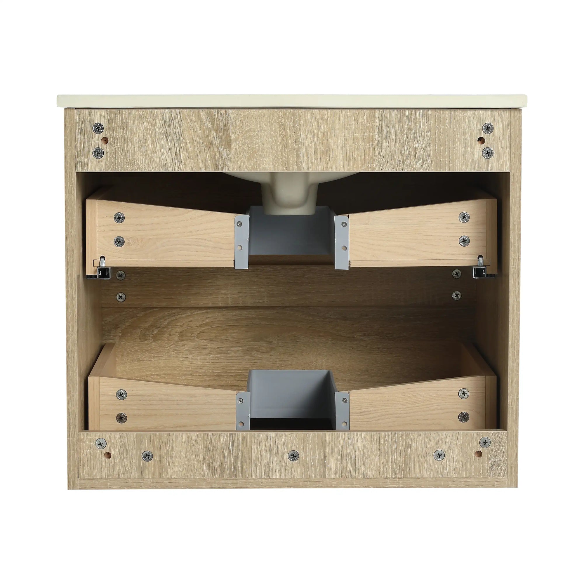 Back view of 24 inch bathroom vanity with drawers and cutout drawers | Ace Decor