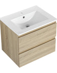24 inch bathroom vanity with drawers and ceramic sink, angled view | Ace Decor