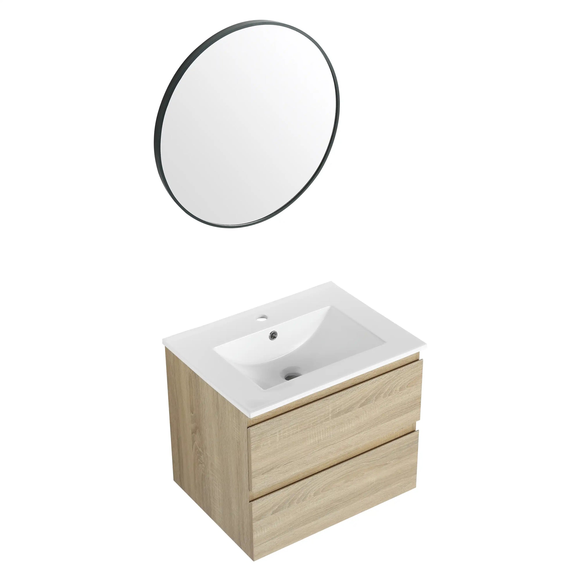 24 inch bathroom vanity with drawers and round mirror set | Ace Decor