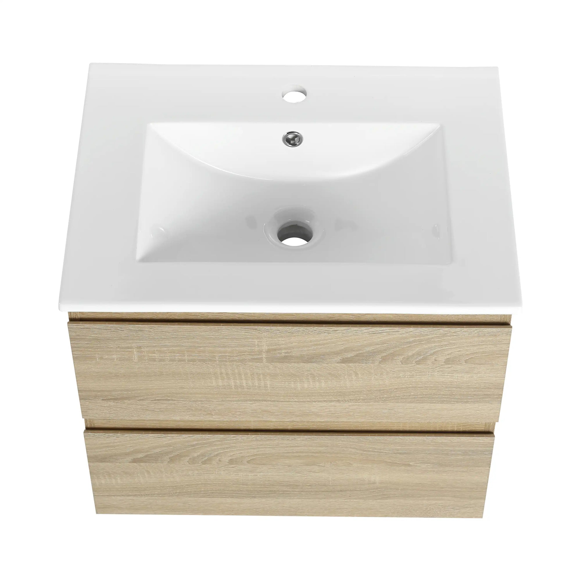 Top view of 24 inch bathroom vanity with drawers and ceramic sink | Ace Decor