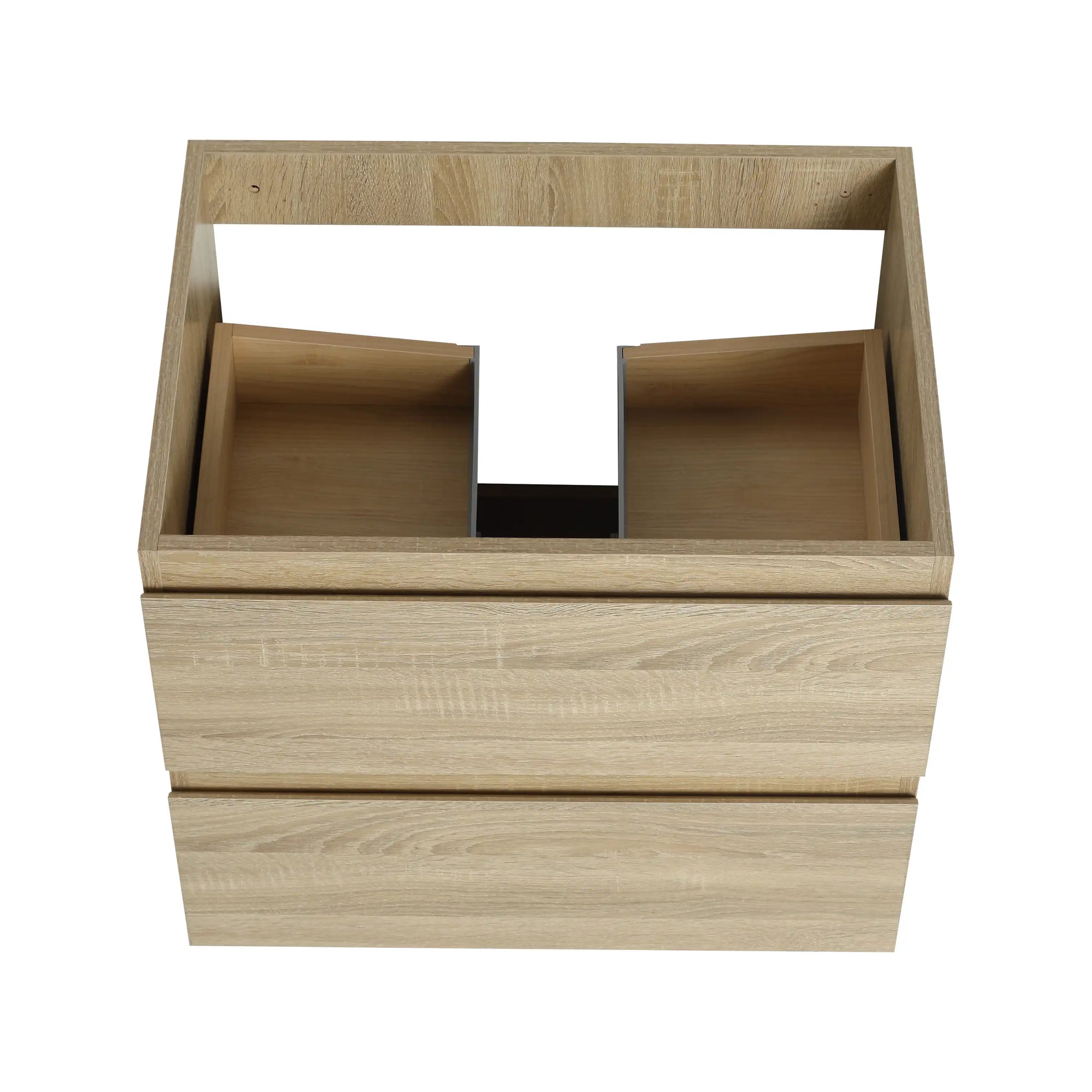 Light oak 24 inch bathroom vanity with drawers, open top view | Ace Decor