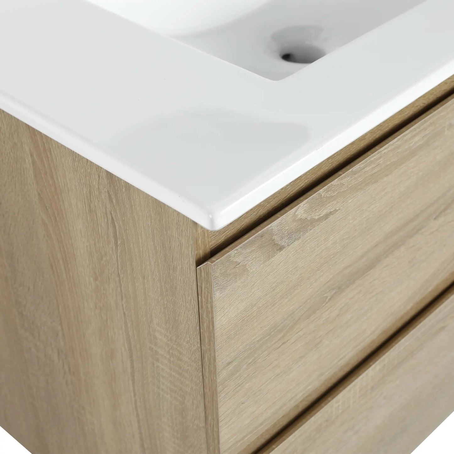 Wall-Mounted Bathroom Vanity with Ceramic Sink and Soft Close Drawers size: 30 X 18