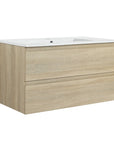 36" bathroom vanity wall mounted light oak with ceramic sink front view | Ace Decor