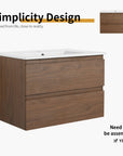 30" bathroom vanity hanging brown oak simplicity design front view | Ace Decor