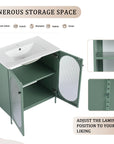 Storage feature view of 30" mint green freestanding single bathroom vanity with sink with adjustable interior shelf | Ace Decor