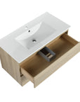 36" bathroom vanity wall mounted single drawer open storage view | Ace Decor