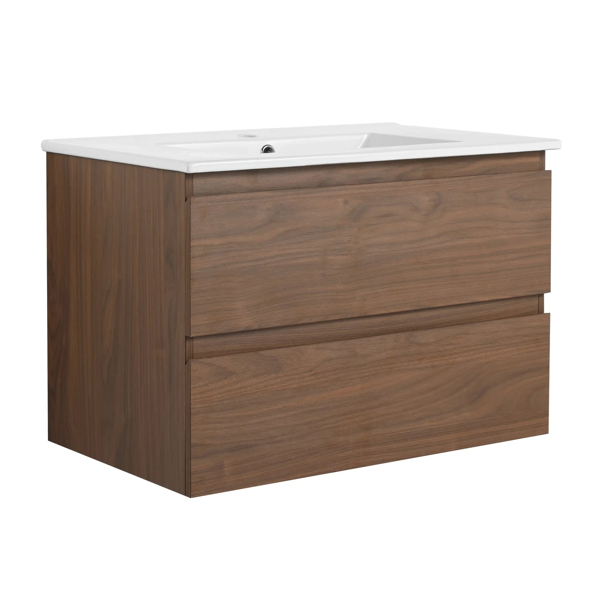 30" bathroom vanity hanging angled view with ceramic sink | Ace Decor