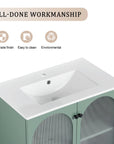 Close-up of ceramic basin on 30" mint green freestanding single bathroom vanity with sink | Ace Decor