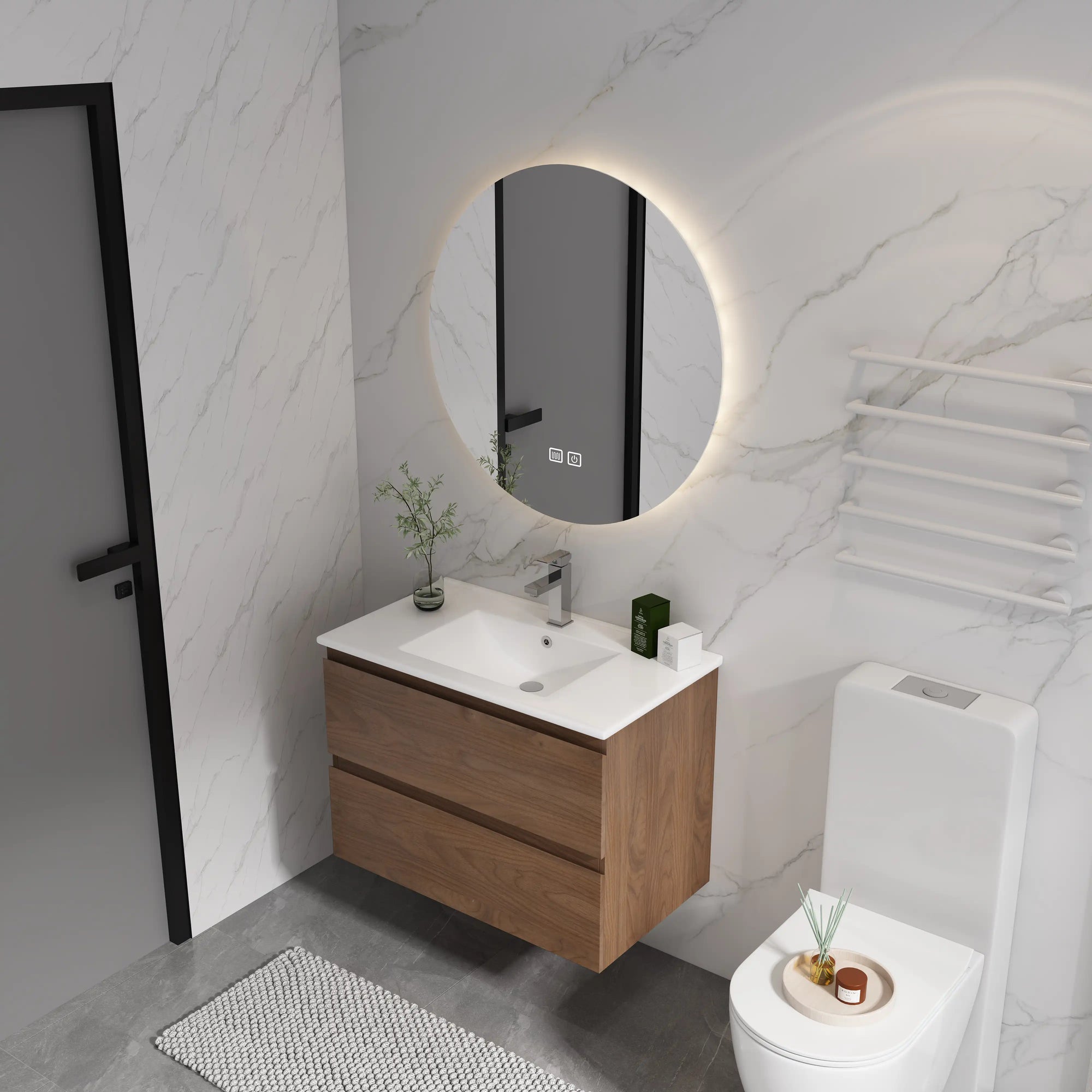 30" bathroom vanity hanging installed in modern bathroom setting | Ace Decor