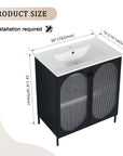 30" freestanding makeup vanity product size diagram with dimensions and ceramic sink | Ace Decor