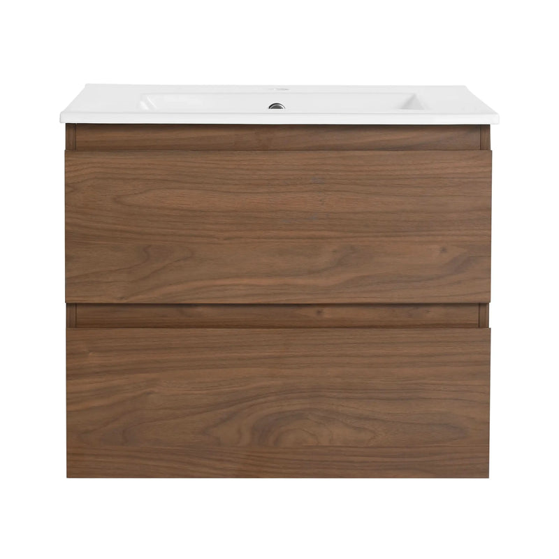 24''/ 30''/ 36'' x 18'' Brown Oak Wall-Mounted Vanity with Ceramic Sink