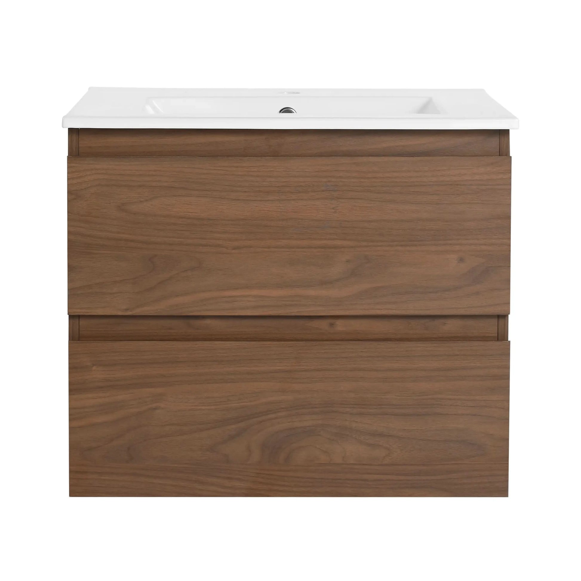 Brown Oak Wall-Mounted Vanity with Ceramic Sink size: 24 X 18