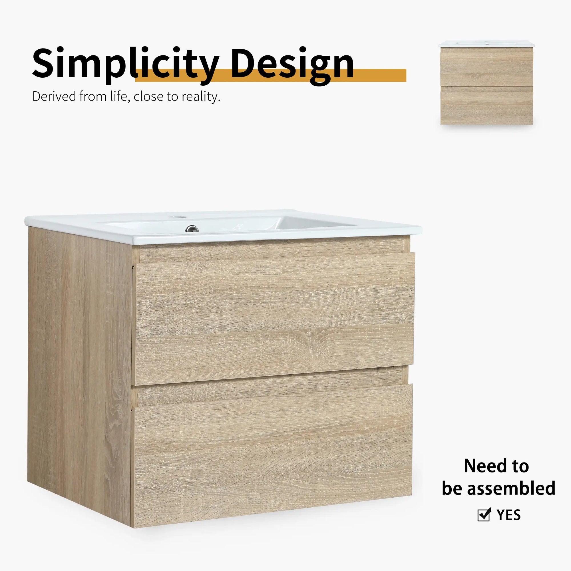 24 inch bathroom vanity with drawers, simplicity design image | Ace Decor