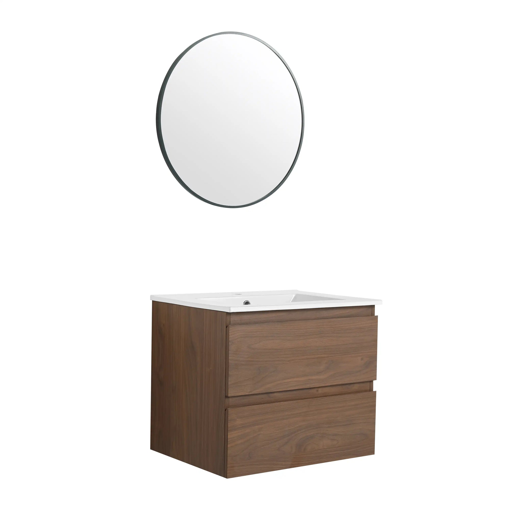 24 inch bathroom vanity with sink and mirror set brown oak view | Ace Decor