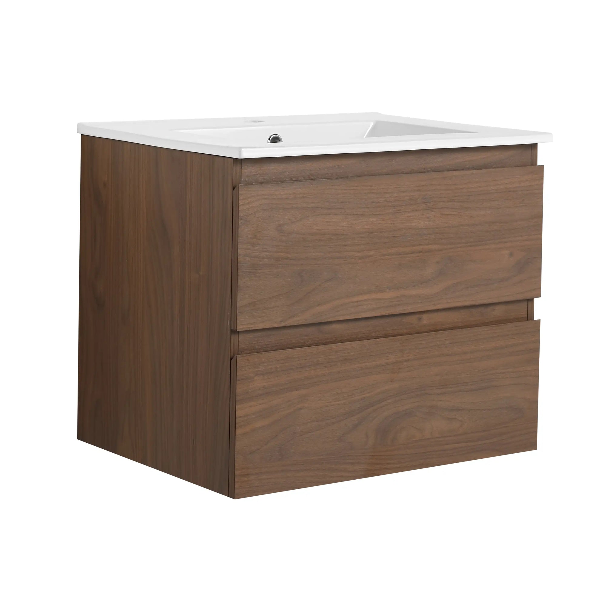 24 inch bathroom vanity brown oak angled side view | Ace Decor