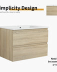 LumaOak Series 30" Light Oak Wall-Mounted Bathroom Vanity with Ceramic Sink & Soft-Close Drawers