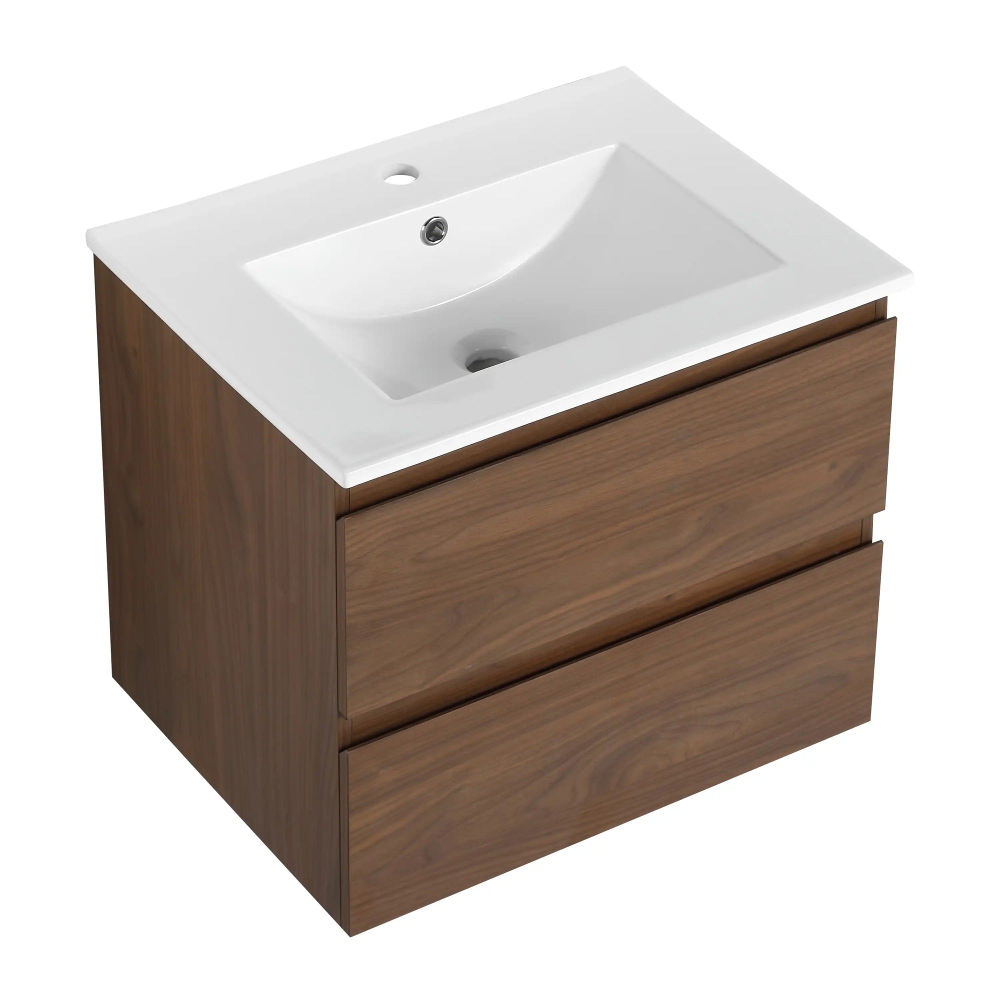 24 inch bathroom vanity with ceramic sink top angled view | Ace Decor
