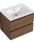 24 inch bathroom vanity with ceramic sink top angled view | Ace Decor