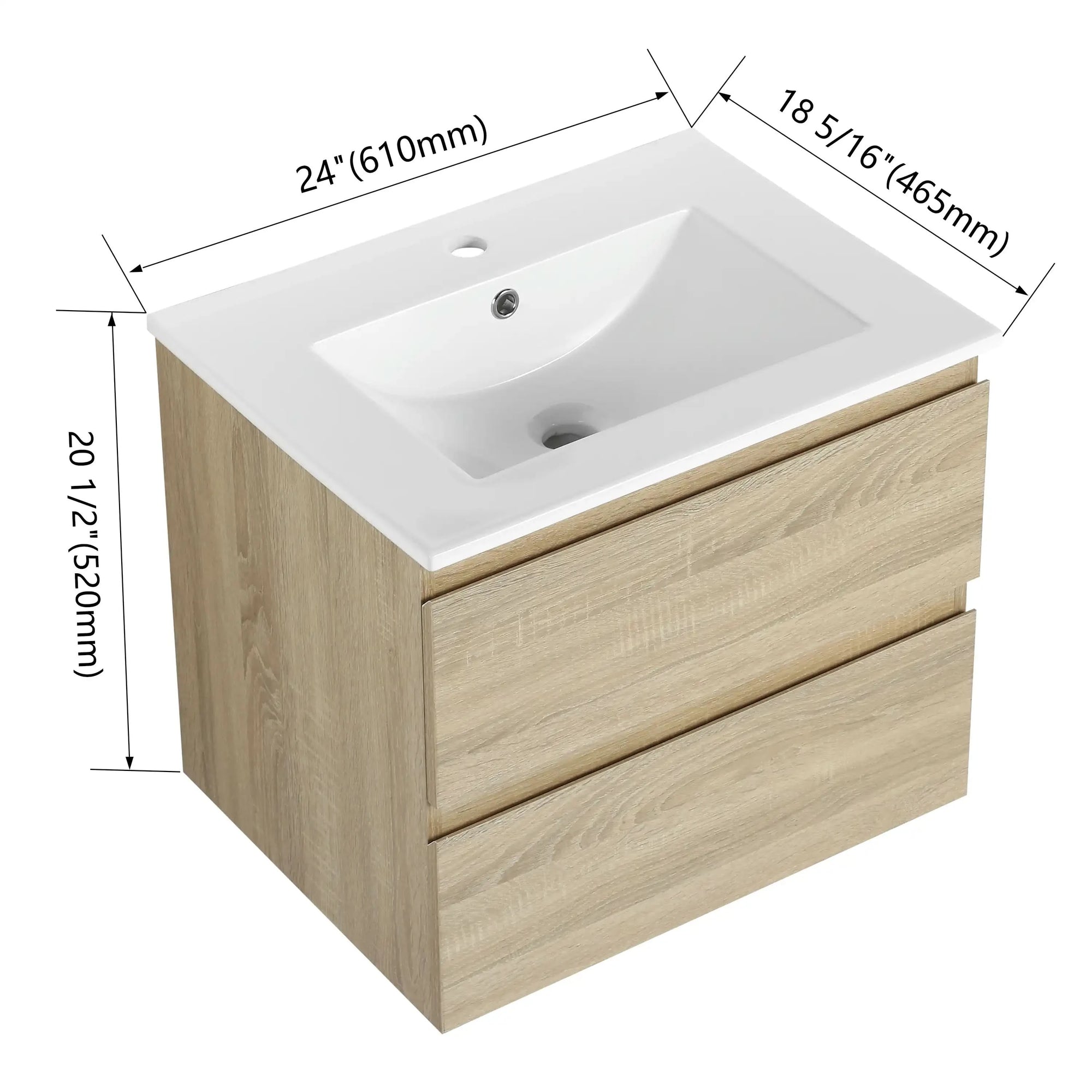 Wall-Mounted Bathroom Vanity with Ceramic Sink and Soft Close Drawers size: 24 X 18