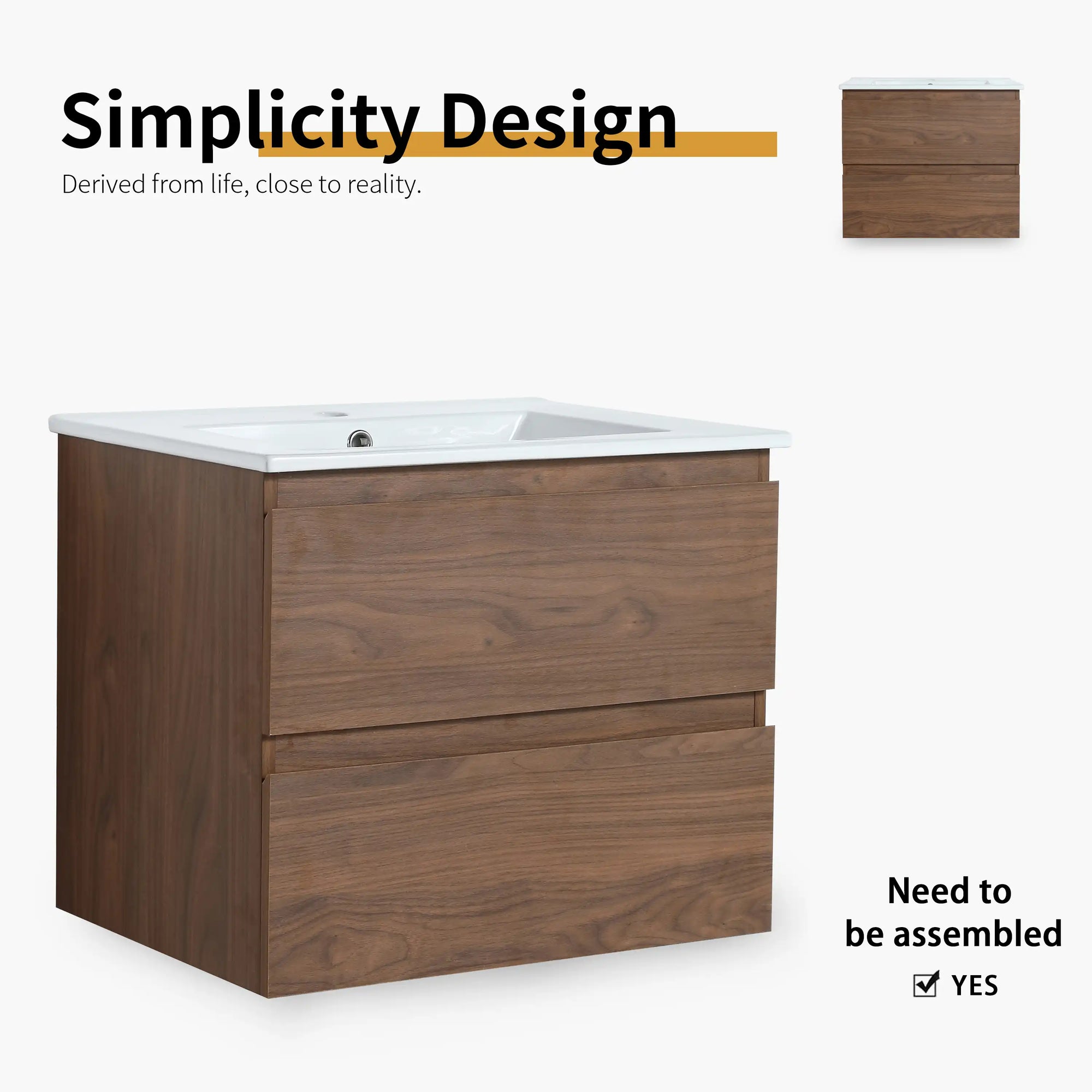 24 inch bathroom vanity brown oak simplicity design front view | Ace Decor