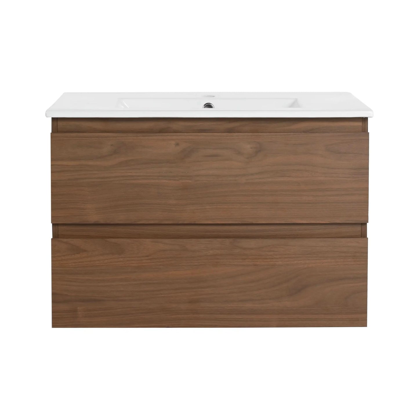 Brown Oak Wall-Mounted Vanity with Ceramic Sink size: 30 X 18