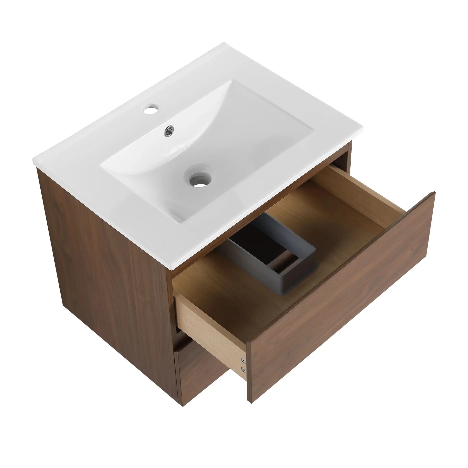 Brown Oak Wall-Mounted Vanity with Ceramic Sink size: 24 X 18