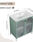 Product size diagram of 30" mint green freestanding single bathroom vanity with sink showing dimensions | Ace Decor